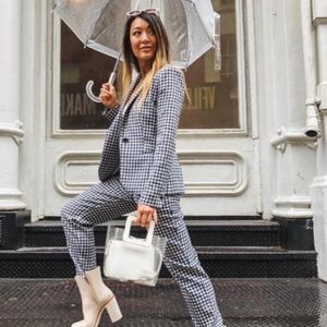 Zara Navy and White Gingham Blazer Size XS